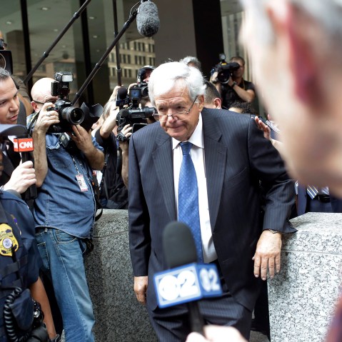 Dennis Hastert, the former speaker of the House of Representatives, leaves a federal courthouse after his arraignment in Chicago, June 9, 2015. (Photo by Joshua Lott/The New York Times/Redux)