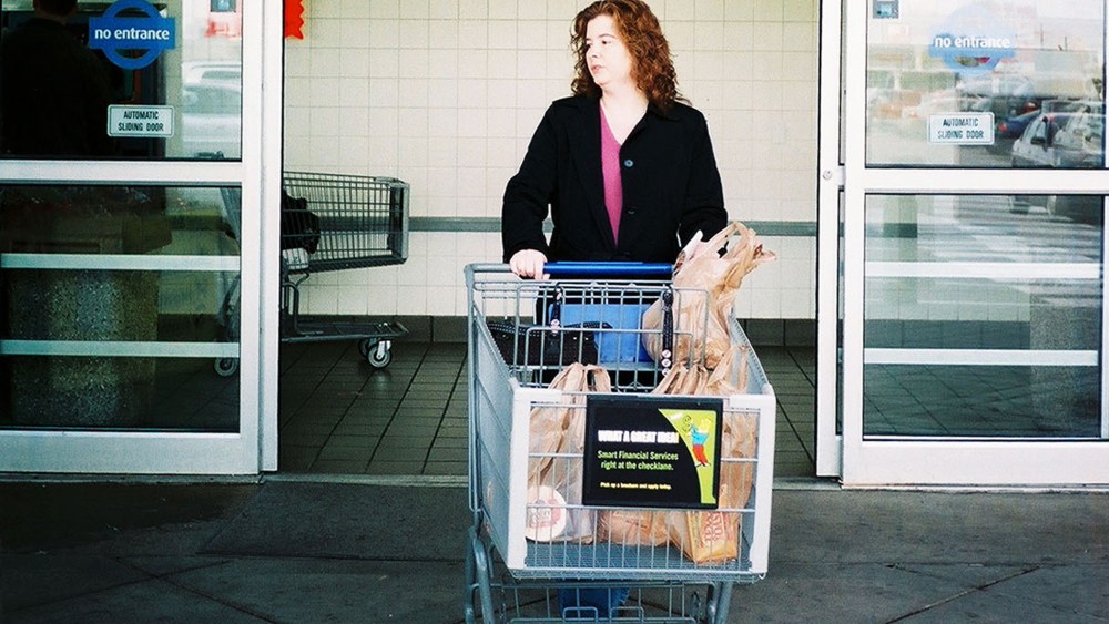 A woman exits a Kroger supermarket in Detroit.