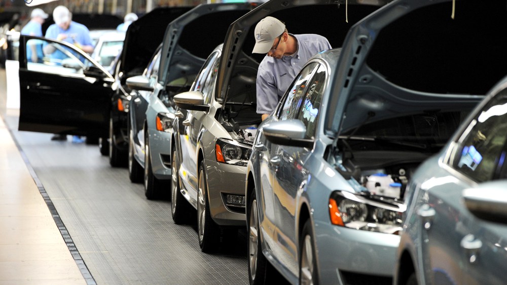 Passat sedans come off the assembly line at the Volkswagen automobile assembly plant, Feb. 21, 2012 in Chattanooga, Tenn.
