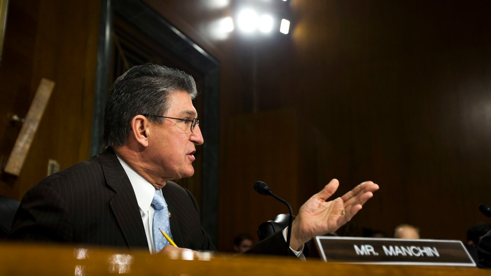 Joe Manchin (D-W.Va) speaks in the Dirksen Senate Office Building in Washington DC, Feb. 26, 2013.