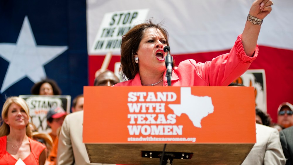 Texas Democratic Senator, Leticia Van de Putte (C) speaks during a women's rights rally before a Special Session of the Texas Legislature in Austin, Texas on July 1, 2013.