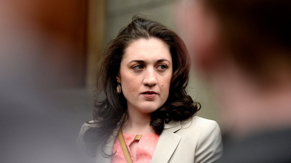 Cecily McMillan arrives at Manhattan Criminal Court, April 7, 2014, in New York, N.Y.