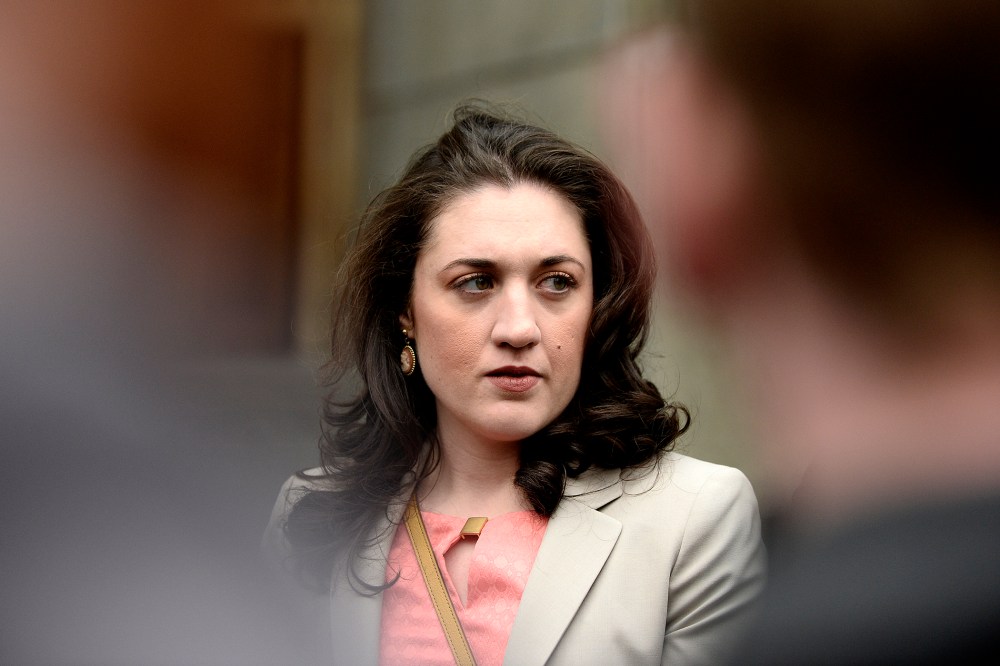 Cecily McMillan arrives at Manhattan Criminal Court, April 7, 2014, in New York, N.Y.