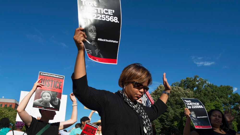 Missouri State Sen. Jamilah Nasheed marches in support of Michael Brown