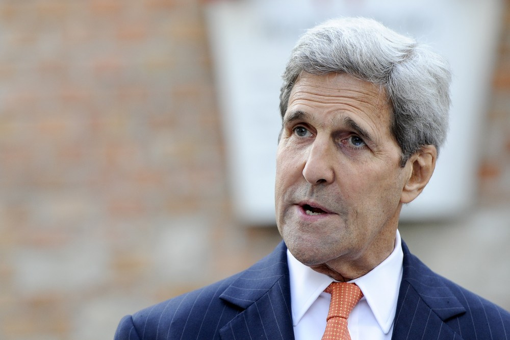 U.S. Secretary of State John Kerry reacts during a press statement at the Palais Coburg where talks between the E3+3 (France, Germany, UK, China, Russia, US) and Iran continue, in Vienna, Austria on July 9, 2015. (Photo by Herbert Neubauer/EPA)