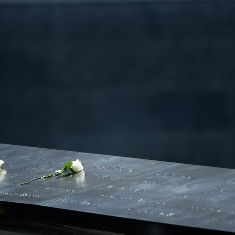 Roses sit on the edge of the south pool of the 9/11 Memorial in New York, N.Y., on Sept. 25, 2015. (Photo by CJ Gunther/EPA)
