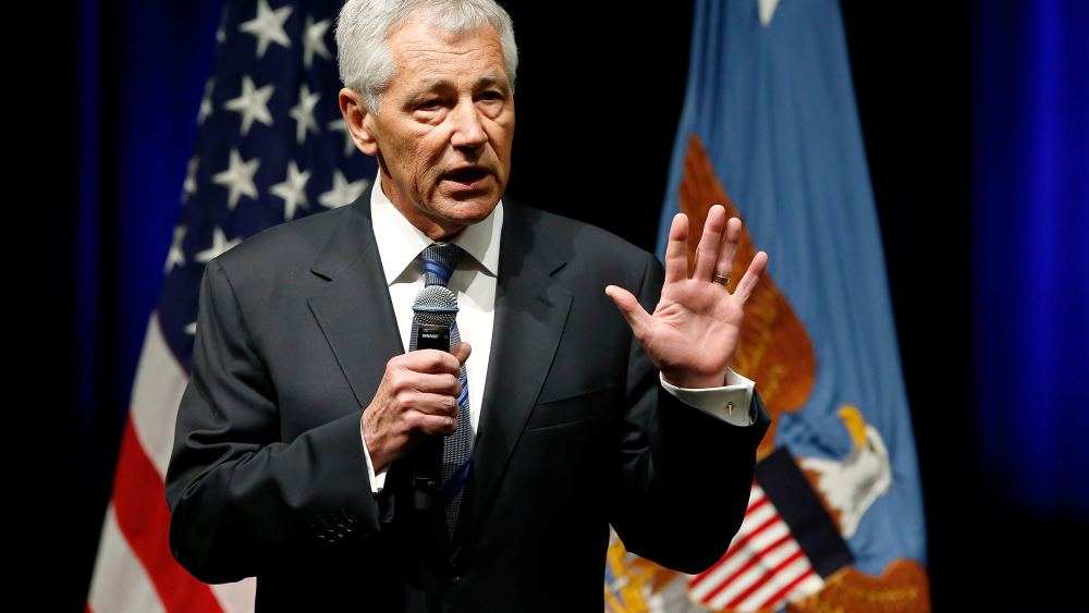 Secretary of Defense Chuck Hagel speaks to service members and civilian employees on his first day in his new post after being sworn in, at the Pentagon on February 27, 2013. (Photo by Jonathan Ernst/Reuters)