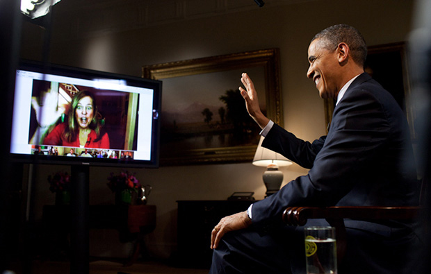 President Obama participates in a "Fireside Hangout." (Official White House Photo)