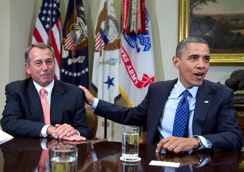 President Obama acknowledging House Speaker John Boehner at the White House on Friday during a meeting with congressional leaders. (Carolyn Kaster/AP Photo)