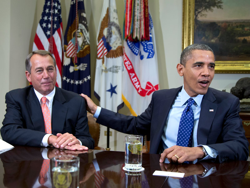 President Obama acknowledging House Speaker John Boehner at the White House on Friday during a meeting with congressional leaders. (Carolyn Kaster/AP Photo)