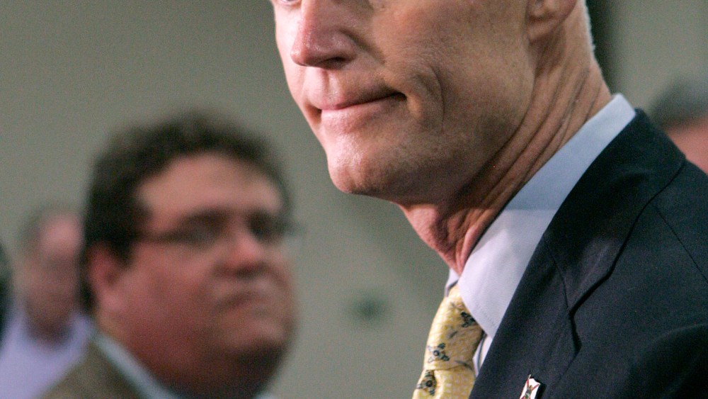 Gov. Rick Scott expresses his disappointment about the supreme court's decision concerning the health care bill at a news conference on Thursday, June 28, 2012, in Tallahassee, Fla.