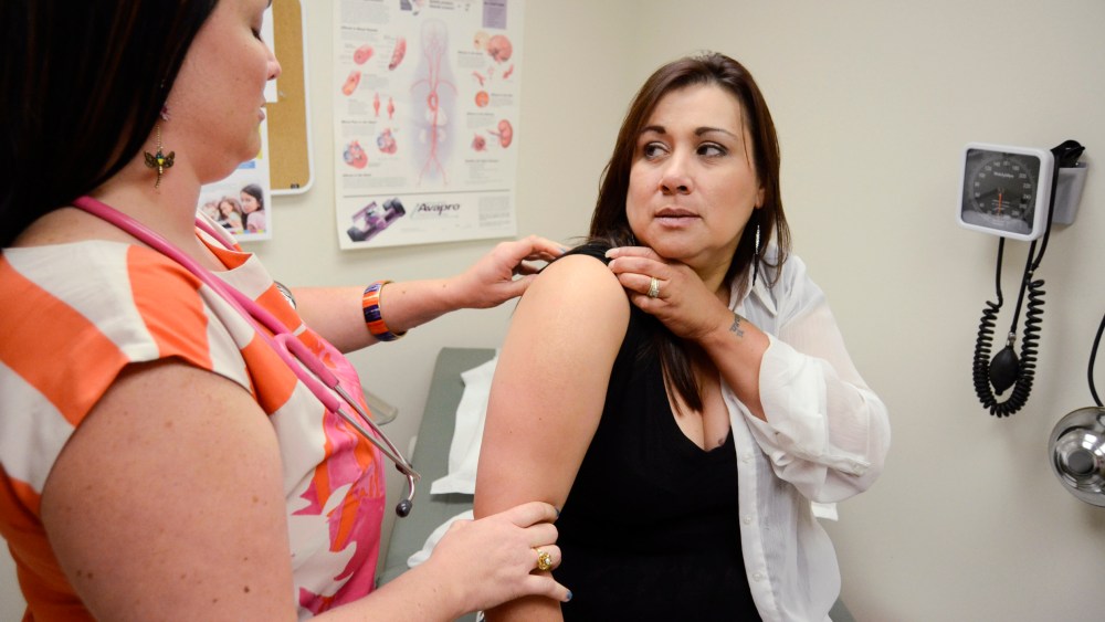 Chief Medical Officer, Rogena Johnson, M.D., left, at PrairieStar Health Center in Hutchinson, Kan., Sept. 25, 2013.