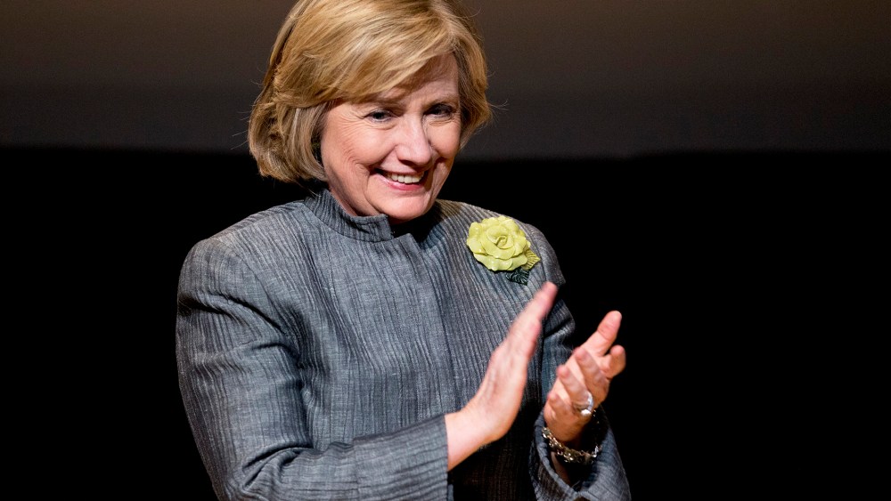 Former Secretary of State Hillary Rodham Clinton smiles following her speech at the Inter-American Development Bank in Washington, May 6, 2014.