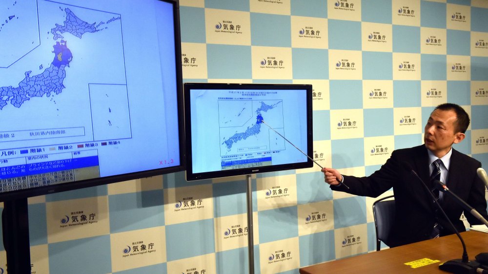 An earthquake expert from Japan's Meteorological Agency, Yasuhiro Yoshida, speaks at a press conference at their headquarters in Tokyo on Feb. 17, 2015 after an earthquake hit northern Japan.