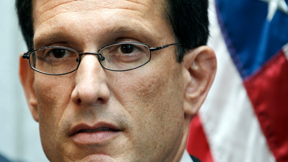 House Majority Leader Eric Cantor, R-Va., speaks to reporters following a weekly strategy session, at the Capitol in Washington. (AP Photo/J. Scott Applewhite)