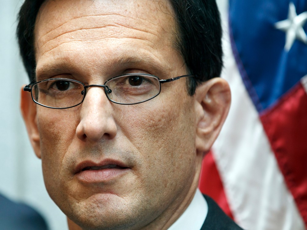 House Majority Leader Eric Cantor, R-Va., speaks to reporters following a weekly strategy session, at the Capitol in Washington. (AP Photo/J. Scott Applewhite)