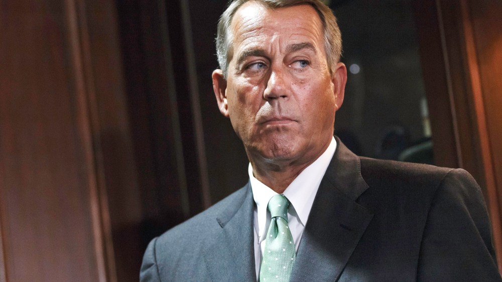 House Speaker John Boehner of Ohio meets with reporters in Washington, July 15, 2014.