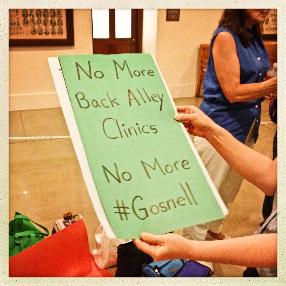 A pro-choice supporter inside the Texas state capitol to rally for and against the "Texas Abortion Bill" in Austin, Texas, on July 12, 2013.