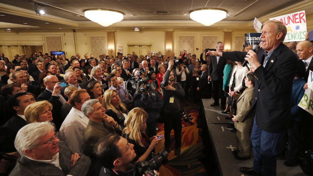 Bruce Rauner addresses supporters after winning the Republican gubernatorial primary, Tuesday, March 18, 2014, in Chicago.