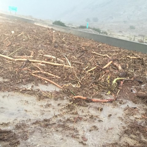 Heavy rains touched off flooding and mudslides in foothill communities north of Los Angeles, swamping cars and prompting major road closures. (Courtesy of Kayla Chamness)