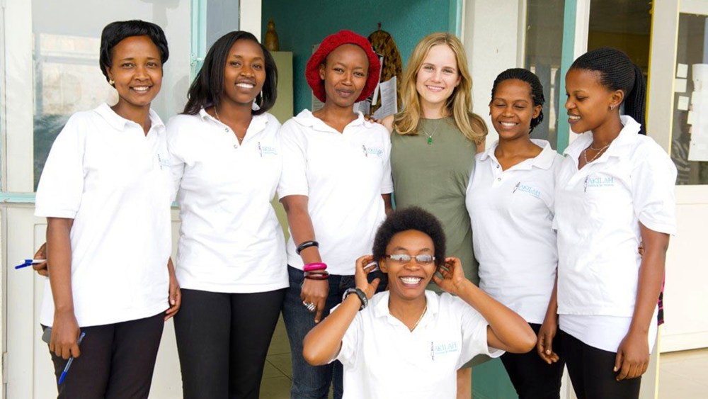 Akilah Institute founder Elizabeth Dearborn Hughes with students at the Akilah Institute. (Photo by Elizabeth Dearborn Hughes)