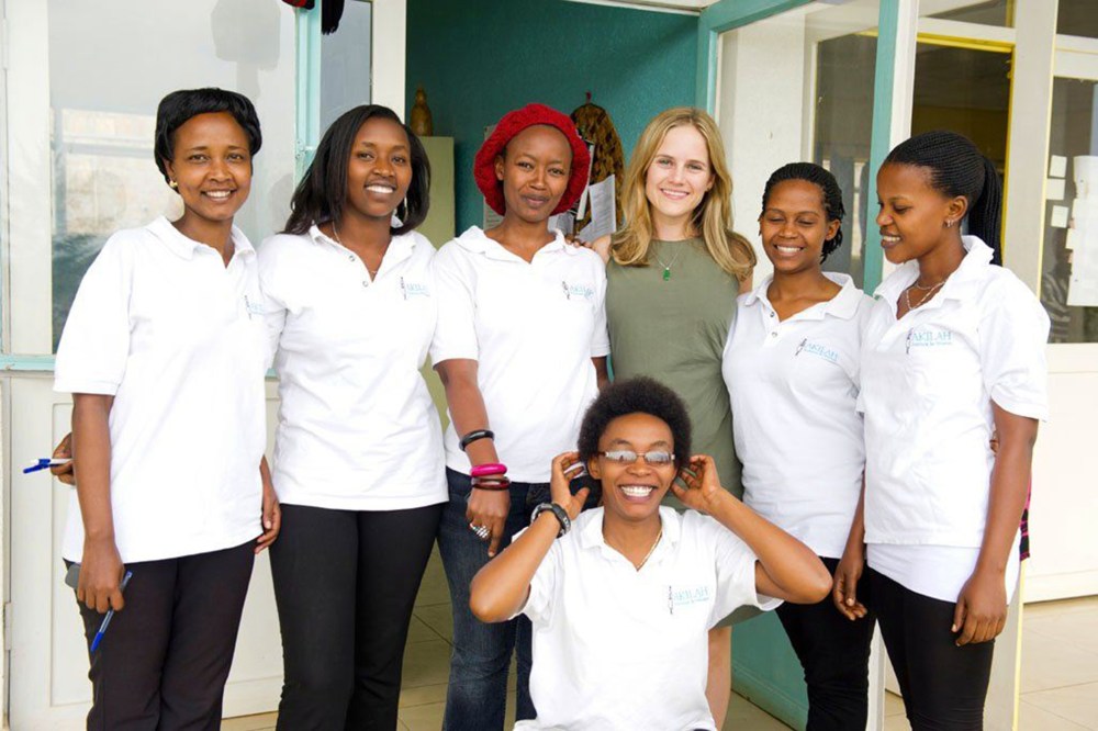 Akilah Institute founder Elizabeth Dearborn Hughes with students at the Akilah Institute. (Photo by Elizabeth Dearborn Hughes)