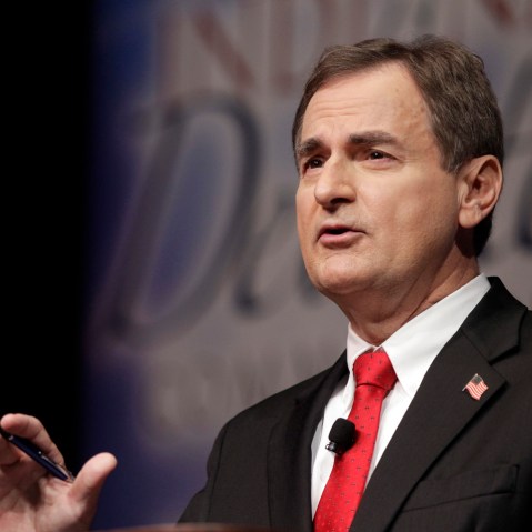 Republican Richard Mourdock, candidate for Indiana's U.S. Senate seat, participates in a debate with Democrat Joe Donnelly  and Libertarian Andrew Horning in a debate in New Albany, Ind., Tuesday, Oct. 23, 2012. Mourdock said Tuesday when a woman is...