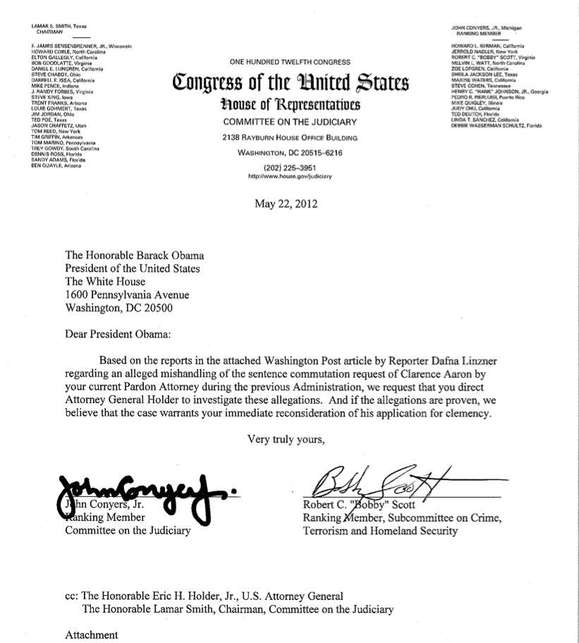 Conyers writes Obama about Clarence Aaron