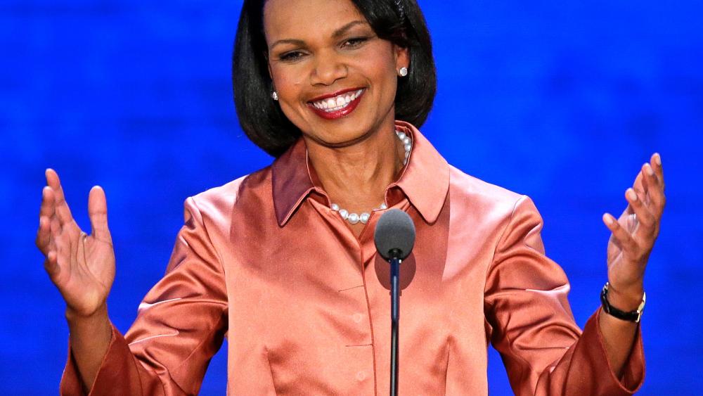 Former Secretary of State Condoleeza Rice addresses the Republican National Convention on Wednesday.
