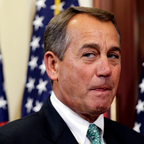 House Speaker John Boehner of Ohio, pauses between ceremonial swearing-ins of new House members, on Capitol Hill. (AP Photo/Alex Brandon)