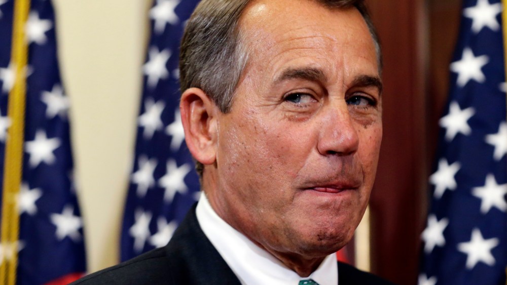 House Speaker John Boehner of Ohio, pauses between ceremonial swearing-ins of new House members, on Capitol Hill. (AP Photo/Alex Brandon)