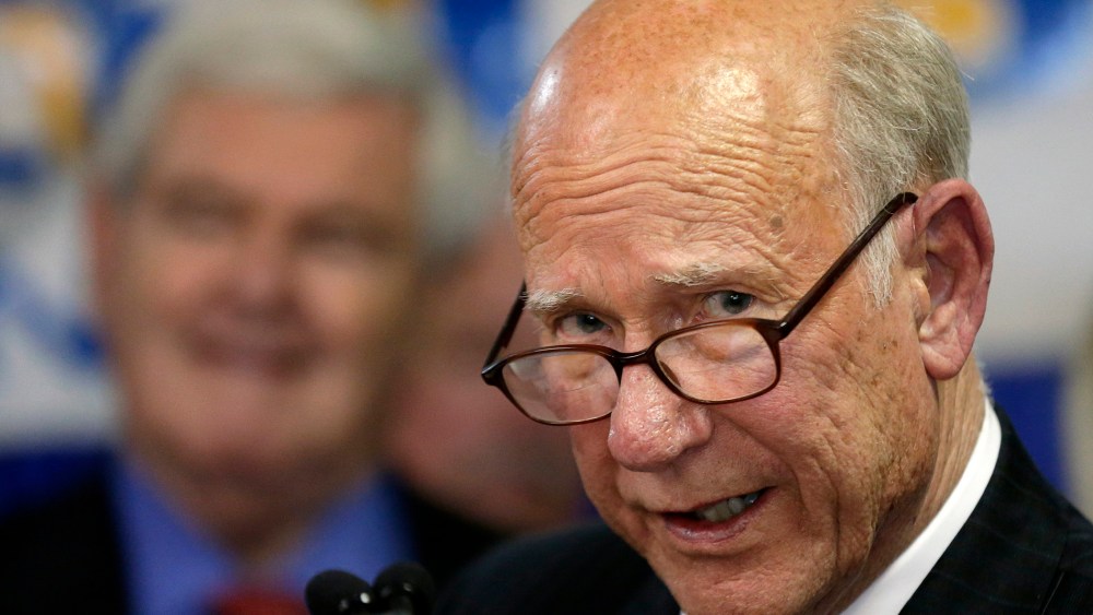 U.S. Sen. Pat Roberts speaks at an appearance for his Senate re-election campaign Friday, November 8, 2013, in Overland Park, Kansas.