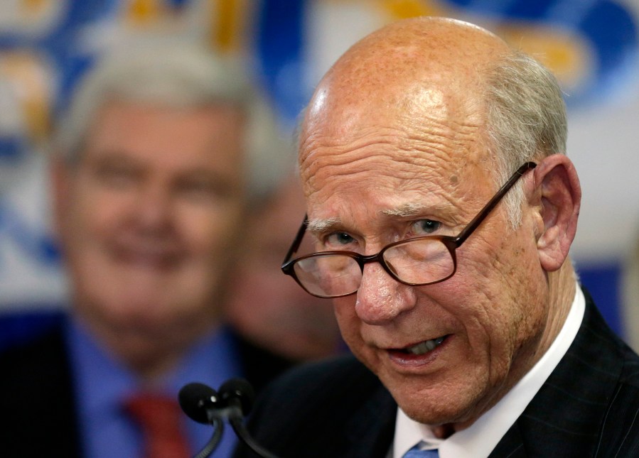 U.S. Sen. Pat Roberts speaks at an appearance for his Senate re-election campaign Friday, November 8, 2013, in Overland Park, Kansas.