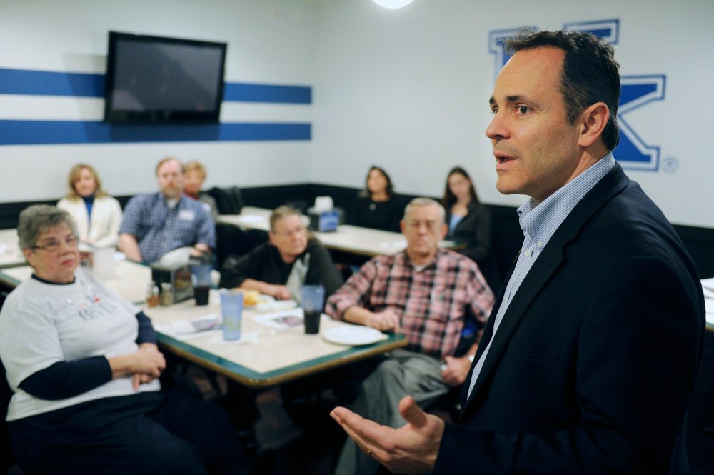 U.S. Senate candidate Matt Bevin speaks at a meet and greet, Tuesday Jan. 14, 2014 in Henderson, Kentucky.
