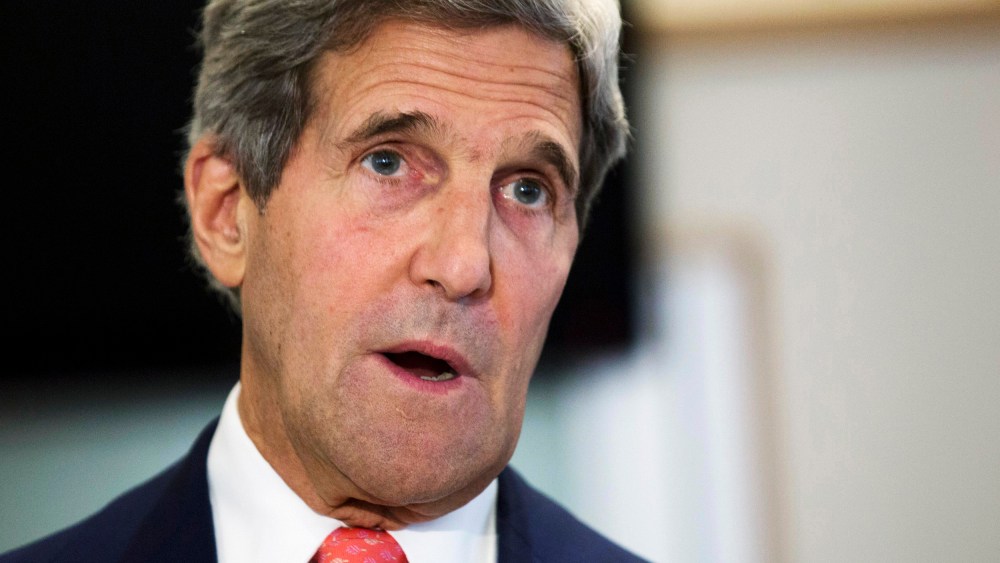 Secretary of State John Kerry gives policy address on same-sex spouses applying for U.S. visas, Friday, Aug. 2, 2013, at the U.S. Embassy in London. The U.S. will immediately begin considering visa applications of gay and lesbian spouses in the same...