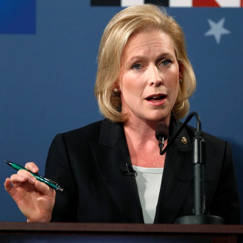 FILE - In this Oct. 21, 2010 file photo, Sen. Kirsten Gillibrand, D-N.Y., debates in Troy, N.Y.  Gillibrand was derided as a vulnerable flip-flopper when she was appointed to the Senate in 2009. Today, she is enjoying the afterglow of a winning her...