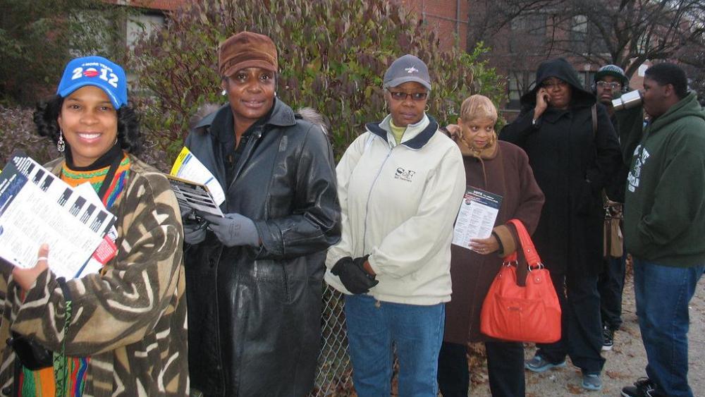 Lining up to take part in democracy in Detroit, November 2012.
