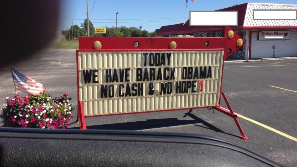 Blue dot drives by a restaurant in Oklahoma