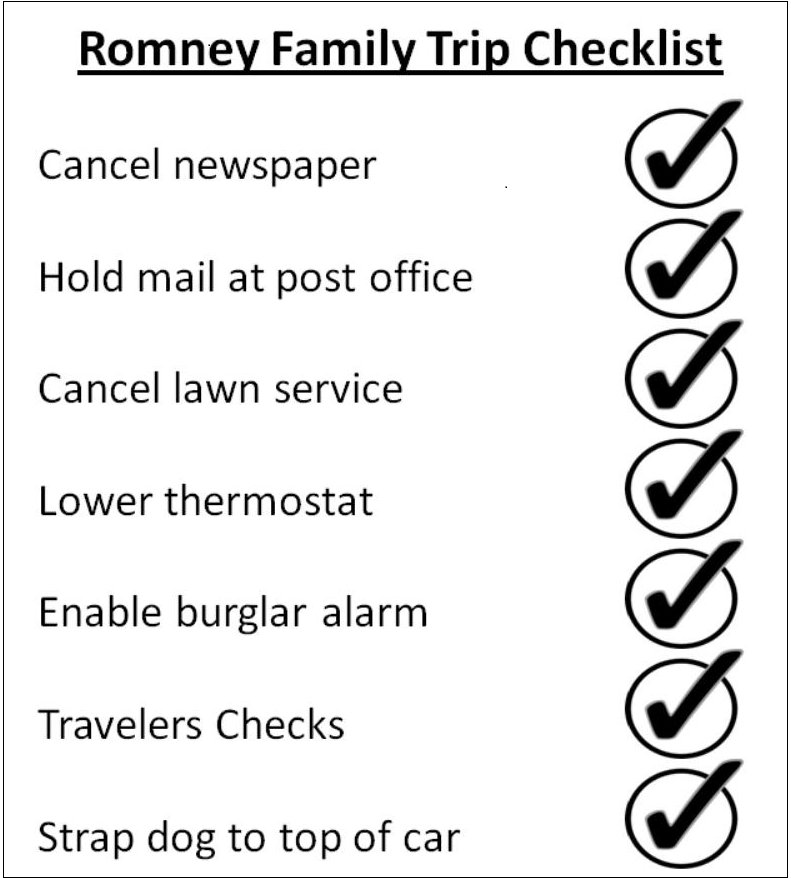 'The Romney Family Trip Checklist'