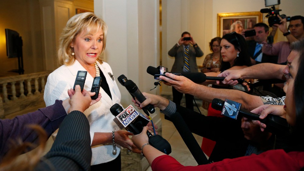Oklahoma Gov. Mary Fallin speaks to the media in Oklahoma City, September 3, 2013.