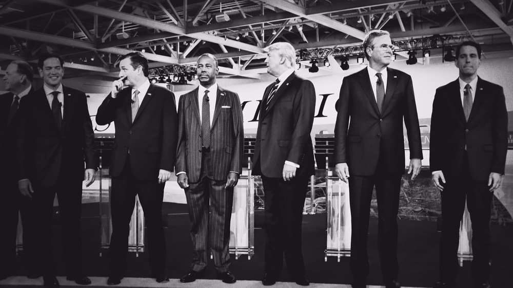 Republican presidential candidates line up for a photo op before the CNN Republican Debate begins at the Ronald Reagan Presidential Library and Museum, Sept. 16, 2015, in Simi Valley, Calif. (Photo by Mark Peterson/Redux for MSNBC)