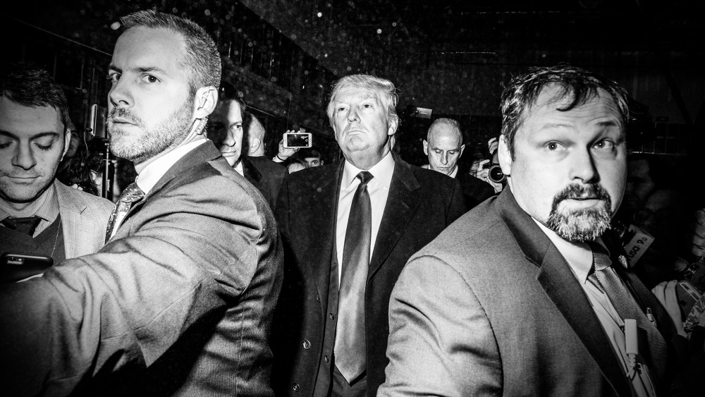 Donald Trump holds a news conference on March 21, 2016 at his hotel which is under construction in Washington, D.C. (Photo by Mark Peterson/Redux for MSNBC)