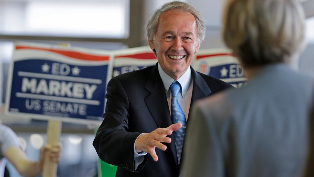 Democratic U.S. Senate hopeful, Mass. Rep. Edward Markey, D-Malden, smiles as he asks commuters for their vote while campaigning at North Station in Boston, Monday, April 29, 2013. Markey and U.S. Rep. Stephen Lynch, D-Boston, vying for their party's...
