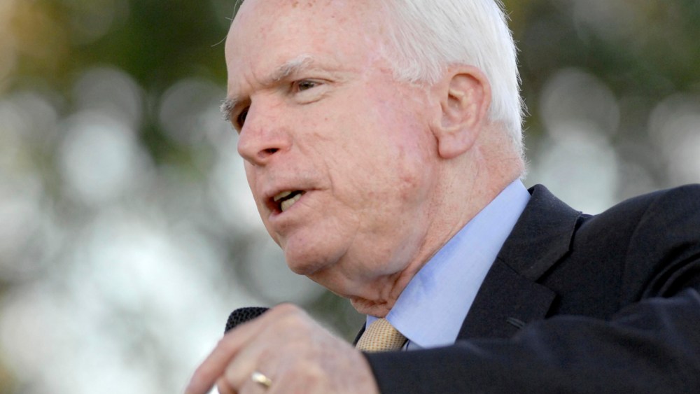 Sen. John McCain speaks to a crowd of Republican presidential candidate Mitt Romney supporters in front of the Niceville City Hall complex in Niceville, Fla. Tuesday, Oct. 2, 2012. McCain was in the Panahandle Tuesday campaigning for Romney. (AP Photo...