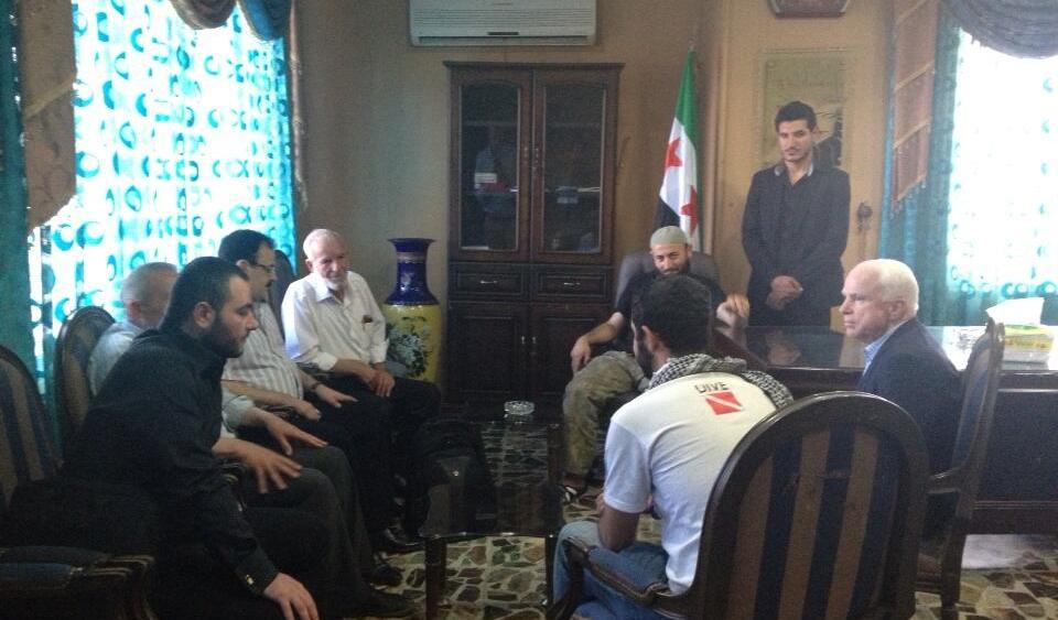 Sen. John McCain visits Syrian rebel leaders Monday. (photo: Syrian Emergency Task Force via @lizobagy)