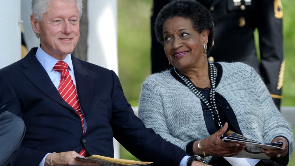 Former President Bill Clinton sits next to Myrlie Evers-Williams, the widow of slain civil rights activist Medgar Evers, during the 50th anniversary remembrance ceremony of his death, Wednesday, June 5, 2013,  at Arlington National Cemetery in...