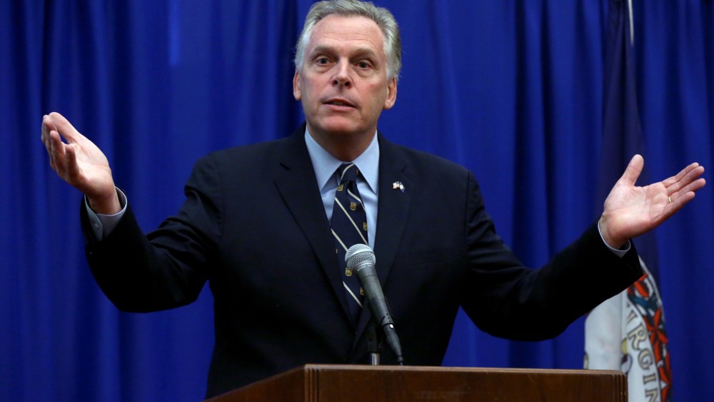 Virginia Governor Terry McAuliffe during a news conference at the Patrick Henry Building in Richmond, Va.,  Monday, March 24, 2014.