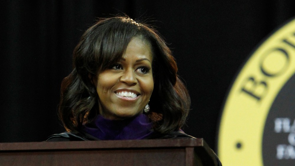 First Lady Michelle Obama delivers opening remarks during a workshop for high school students with the cast and crew of the film "Beast of the Southern Wild," in the State Dining Room of the White House, in Washington, Wednesday, Feb. 13, 2013. Photo...