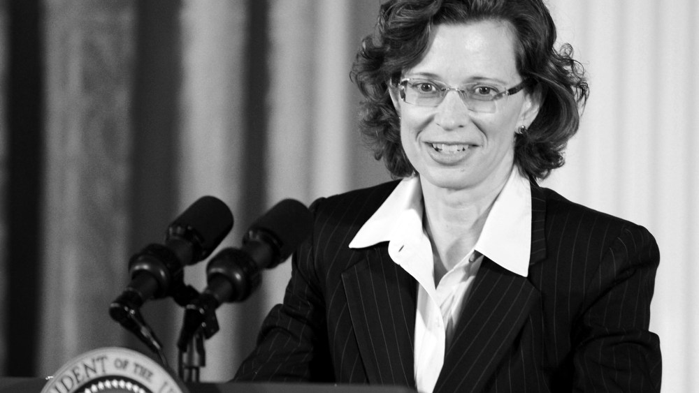 Michelle Nunn makes brief remarks during the presentation of the 5,000th "Points of Light" Foundation award with President Barack Obama at the White House in Washington, DC, July 15, 2013.