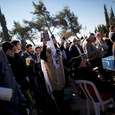 Israelis, mostly french Jews, attend the funeral of four victims of an attack on a kosher grocery store in Paris last week, in Jerusalem, on Jan. 13, 2015.